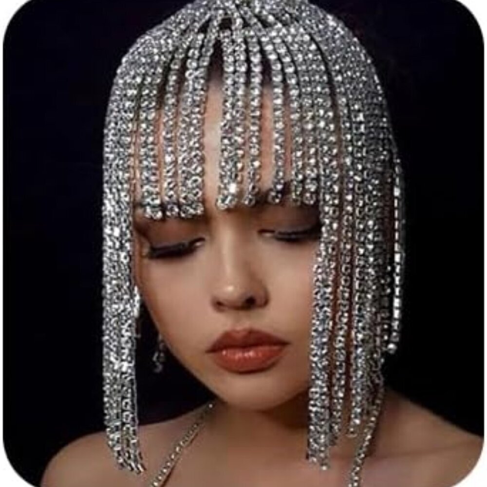 Rhinestone Crystal Flapper Headpiece Bridal Cap Hair Jewelry for Women